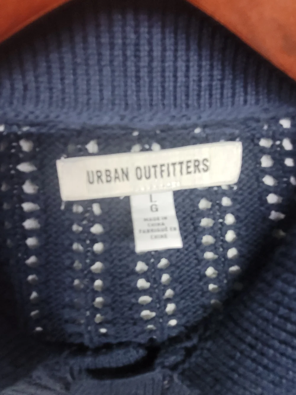 Urban Outfitters Navy Short-Sleeve Knit Cardigan with Cream & Light Blue Trim